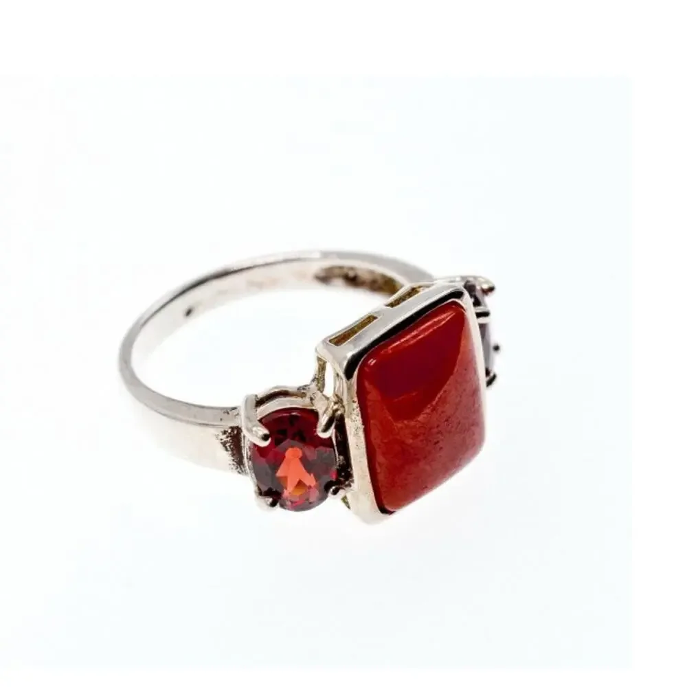 925 Sterling Silver Agate & Garnet Ring Size 9.5